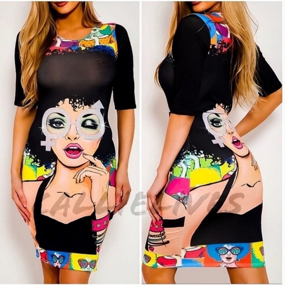 🅽🆆🆃 Miz Both Ways Big Hair Cartoon Beauty Graphic Bodycon Dress Size Small